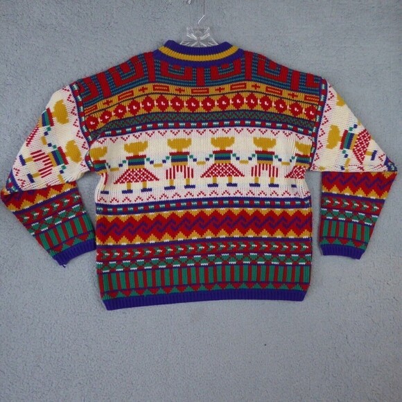 Vintage One Step Up Sweater Womens M  Bright Colors Dancing All Over 80s Loose - Picture 9 of 10